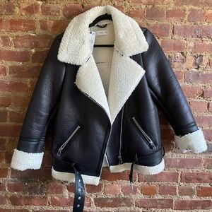 NWT Mango faux leather shearling aviator jacket.